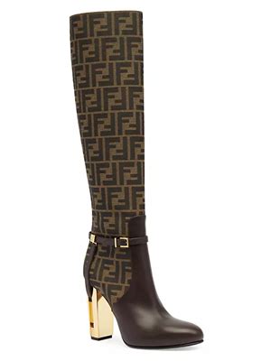 fendi black suede knee-high boots with yellow metallic heels|fendi leather boots.